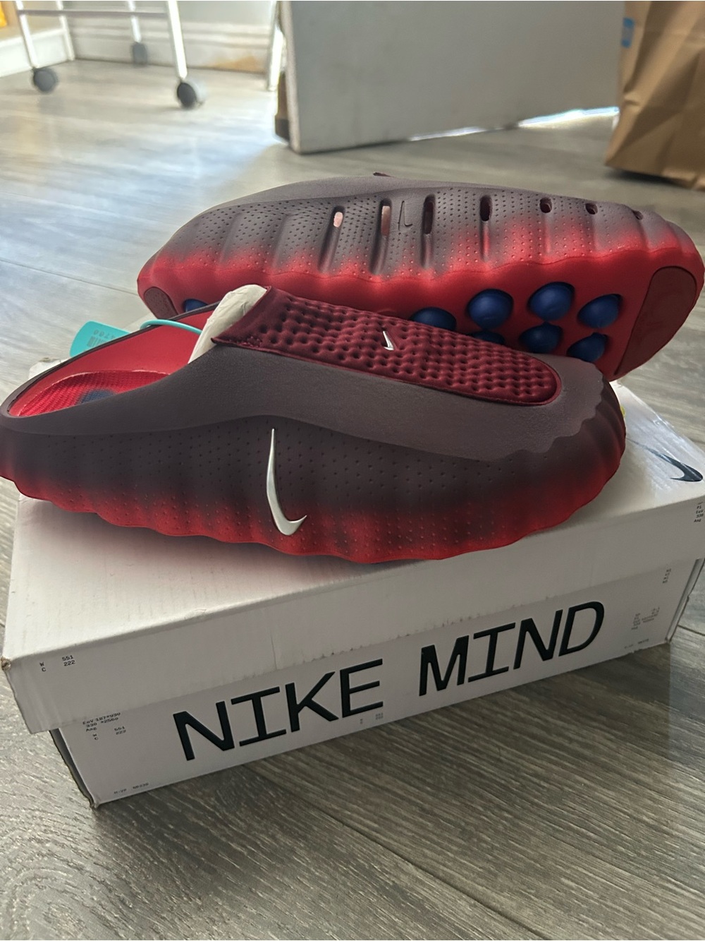 Nike Maroon and Red Gradient Foam Slip-Ons